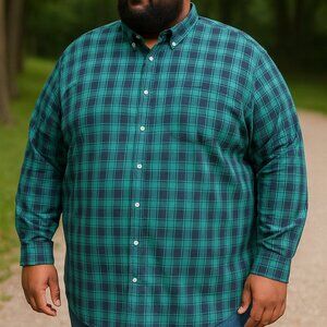 NWT St. John's Bay Stretch Plaid Button-Down Shirt Men's 4XL